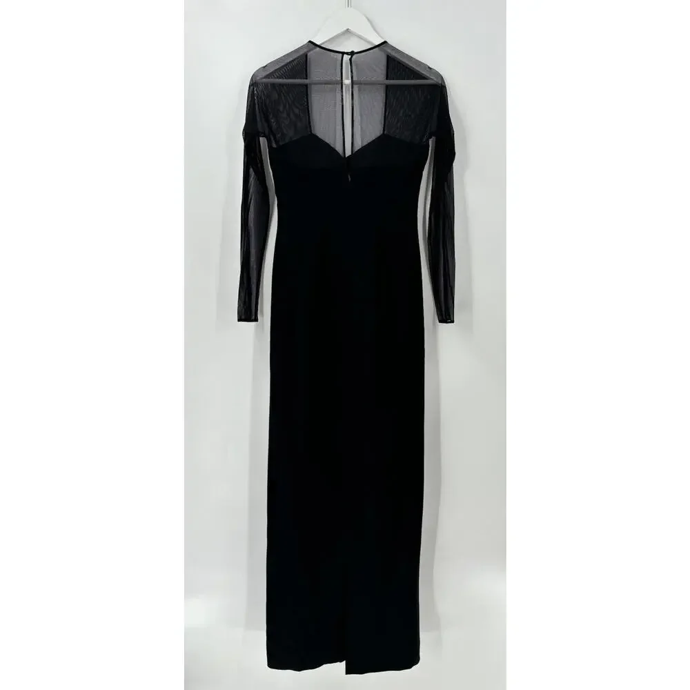 Emanuel Ungaro Vintage Dress Womens 6 Small Black Maxi Mesh Slit Stretchy Gown